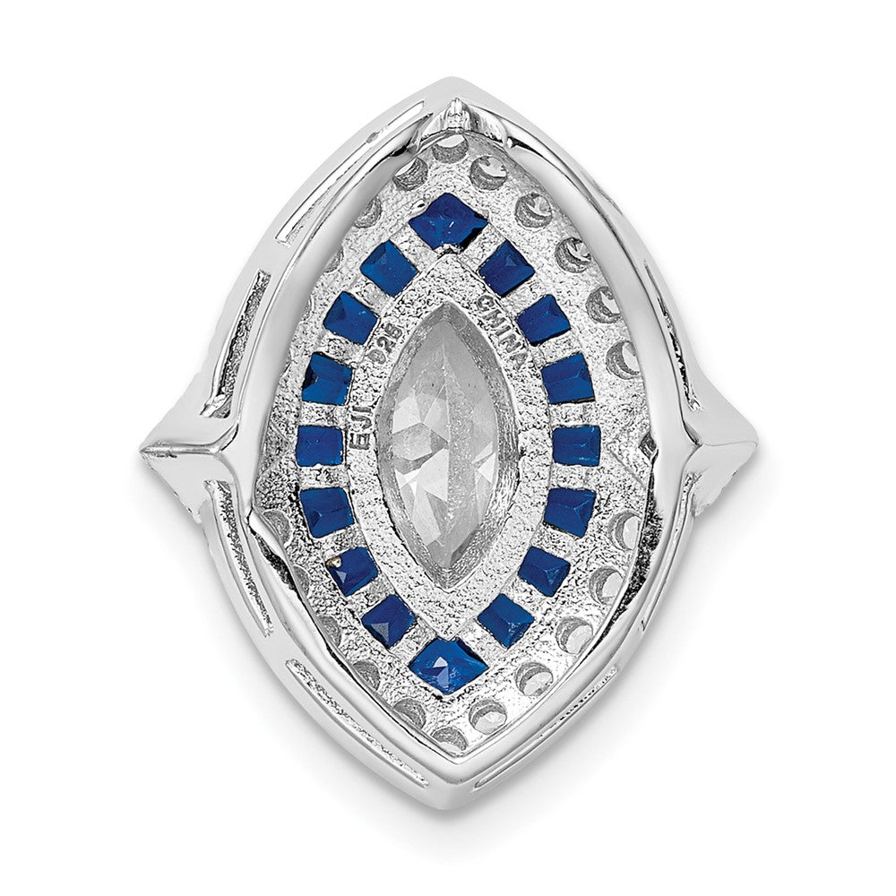 Sterling Silver Rhodium-plated CZ/Synth. Blue Spinel Chain Slide