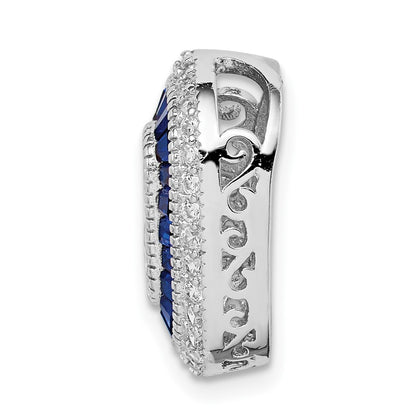 Sterling Silver Rhodium-plated CZ u0026 Synthetic Blue Spinel Chain Slide