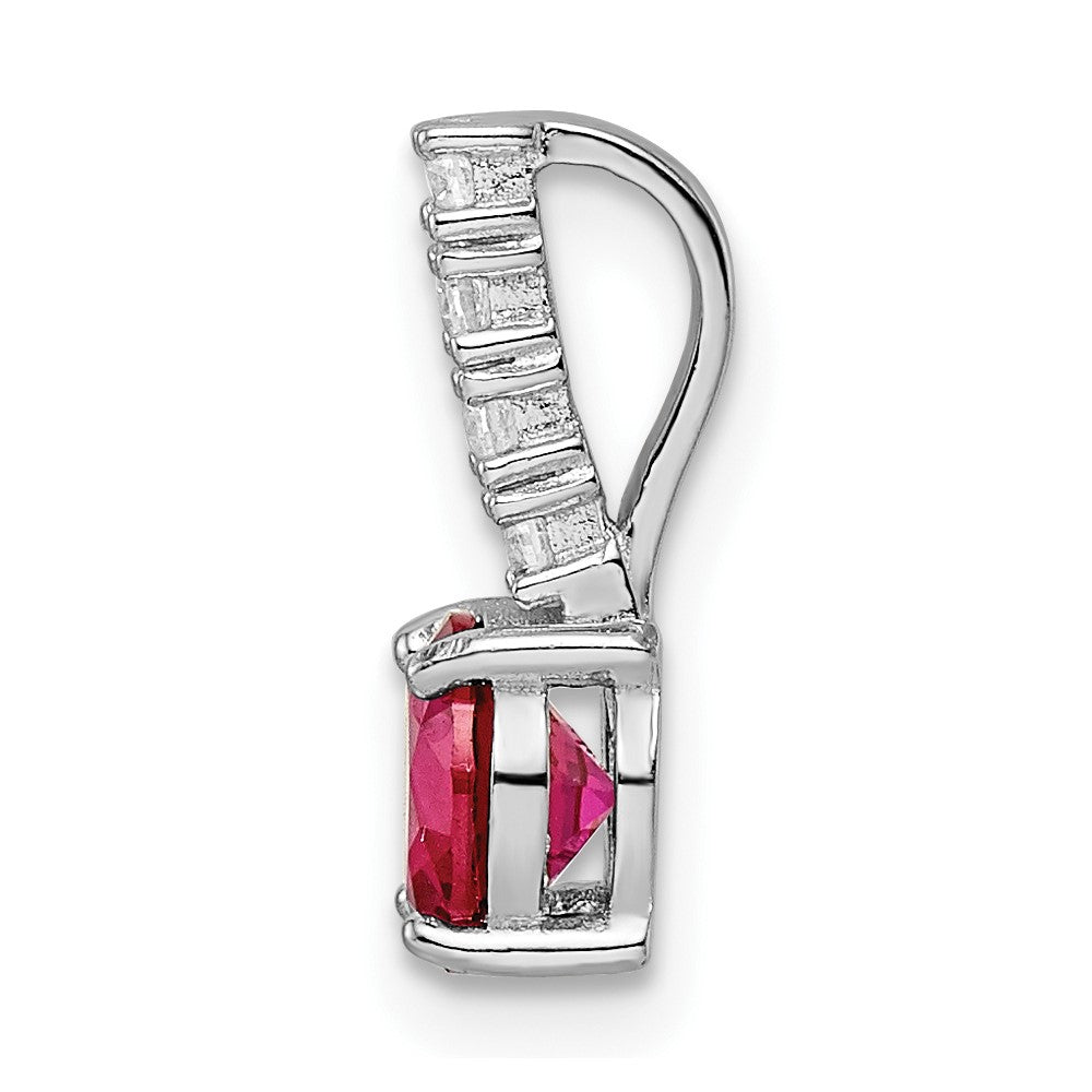 Sterling Silver Polished Rhodium-plated Created Ruby and CZ Pendant