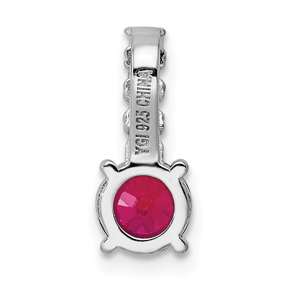 Sterling Silver Polished Rhodium-plated Created Ruby and CZ Pendant