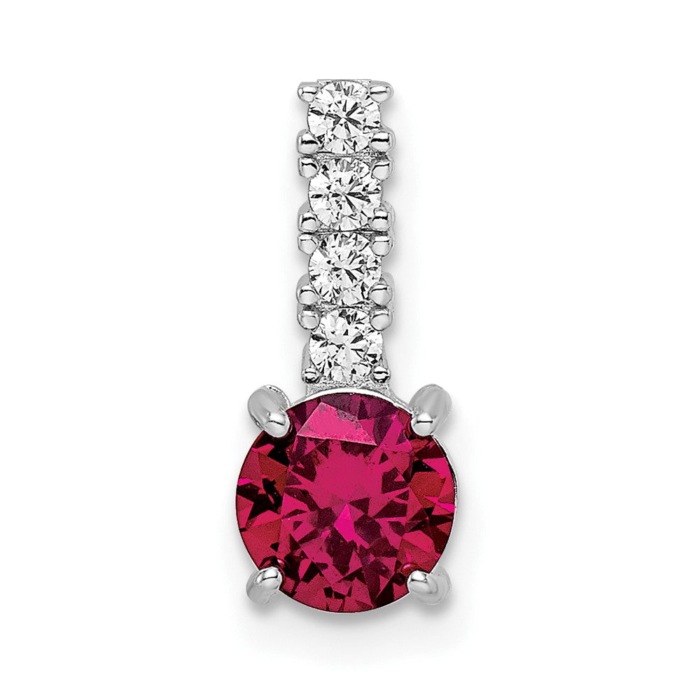 Sterling Silver Polished Rhodium-plated Created Ruby and CZ Pendant