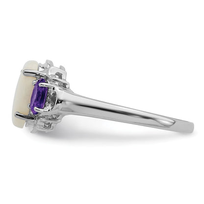 Brilliant Gemstones Sterling Silver with 14K Accent Rhodium-plated Opal and Amethyst Ring