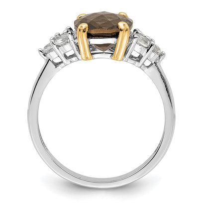 Brilliant Gemstones Sterling Silver with 14K Accent Rhodium-plated Smoky Quartz and White Topaz Ring