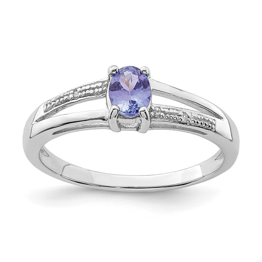 Sterling Silver Rhodium Plated Diamond and Tanzanite Ring