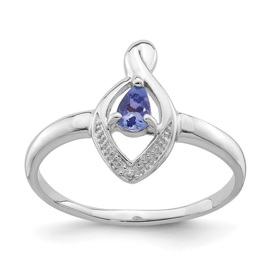 Sterling Silver Rhodium Plated Diamond and Tanzanite Ring