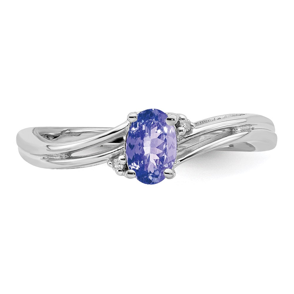 Sterling Silver Rhodium Plated Diamond u0026 Tanzanite Oval Ring