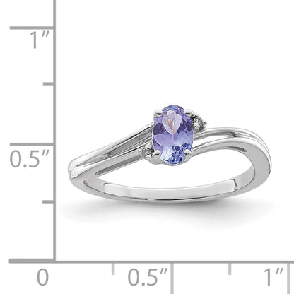 Sterling Silver Rhodium Plated Diamond u0026 Tanzanite Oval Ring