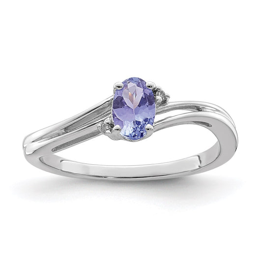 Sterling Silver Rhodium Plated Diamond u0026 Tanzanite Oval Ring