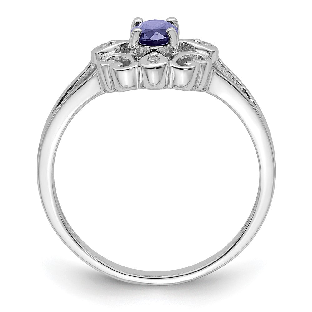 Sterling Silver Rhodium Plated Diamond u0026 Tanzanite Oval Ring