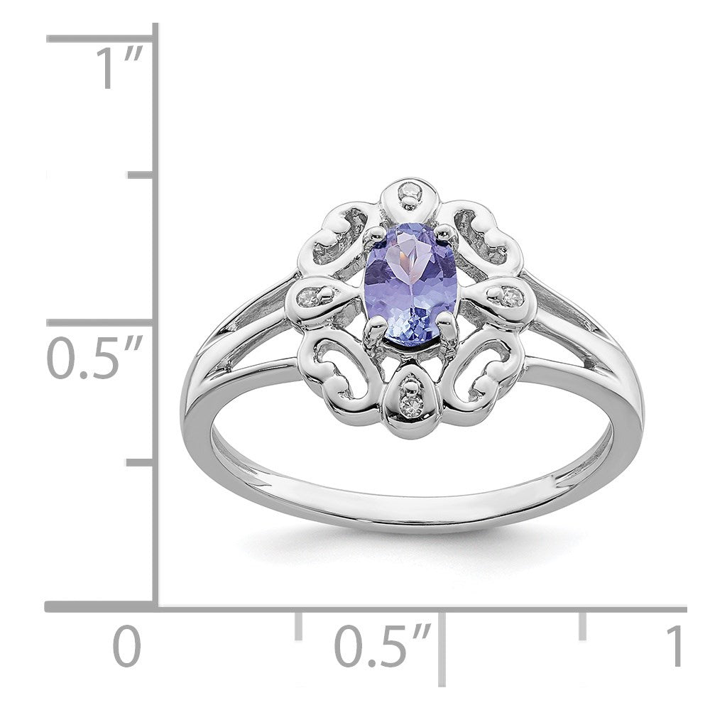 Sterling Silver Rhodium Plated Diamond u0026 Tanzanite Oval Ring