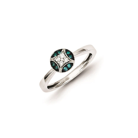 Sterling Silver White u0026 Blue Diamond Cluster Ring