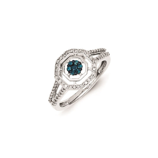 Sterling Silver White u0026 Blue Diamond Ring