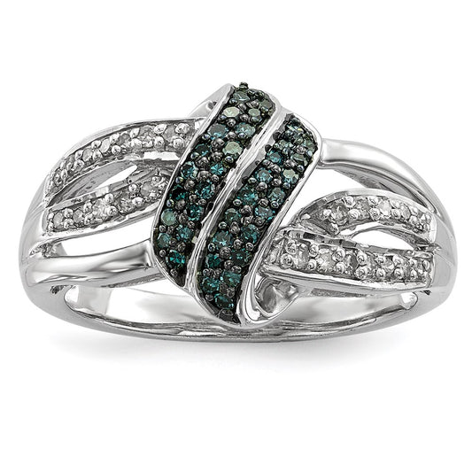 Sterling Silver White u0026 Blue Diamond Ring