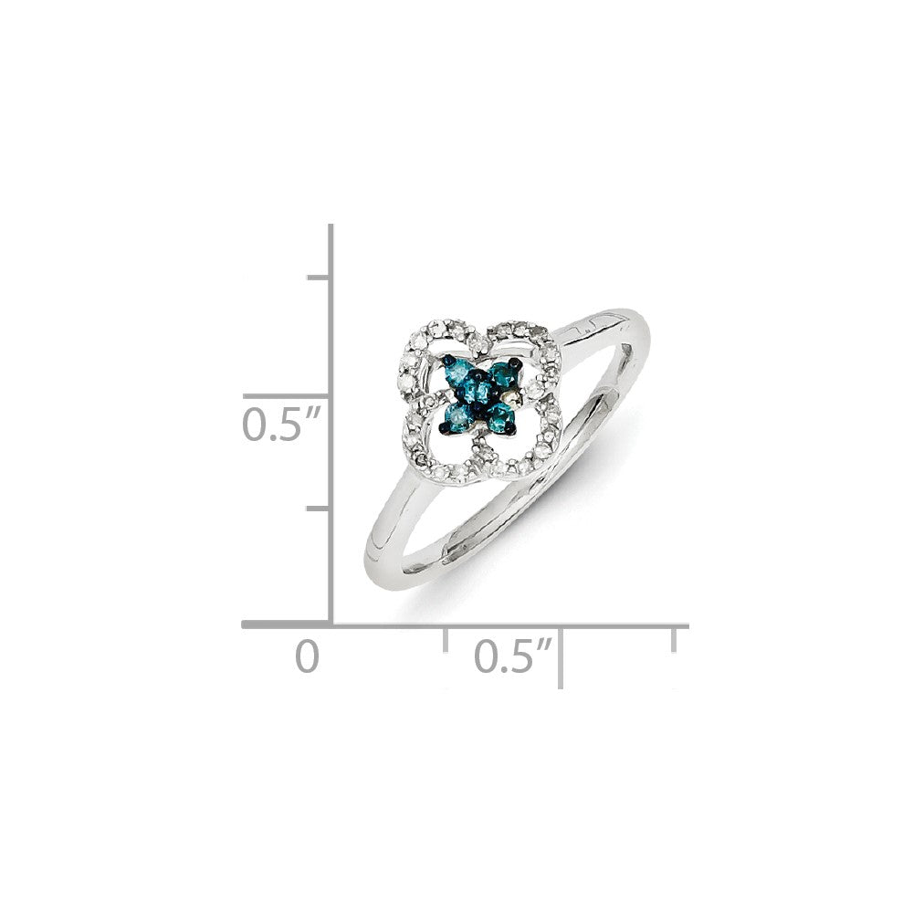Sterling Silver White u0026 Blue Diamond Cluster Ring