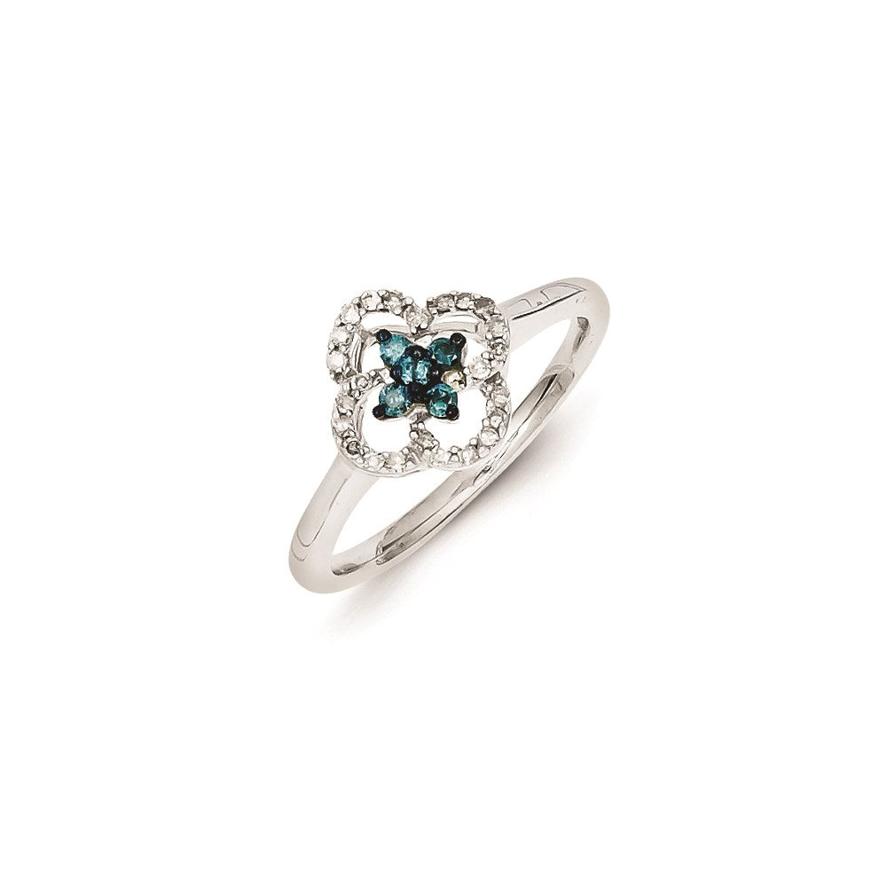 Sterling Silver White u0026 Blue Diamond Cluster Ring