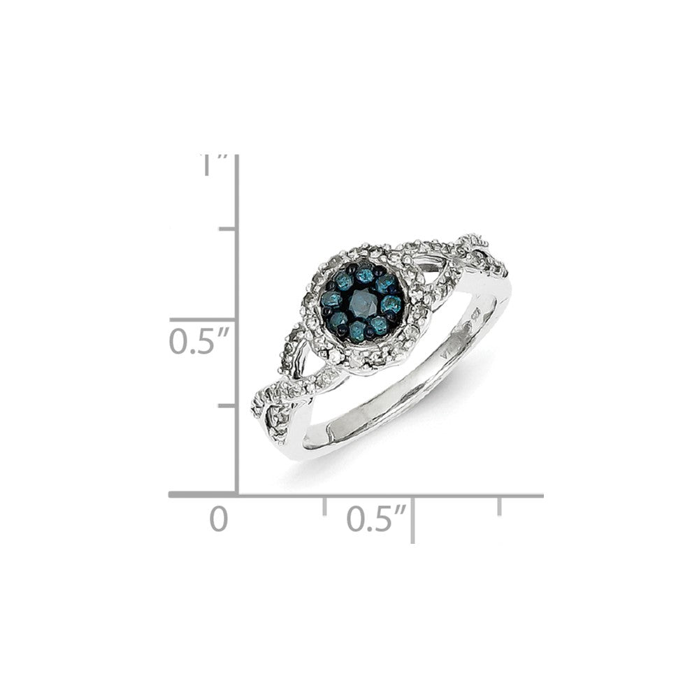 Sterling Silver White u0026 Blue Diamond Cluster Ring