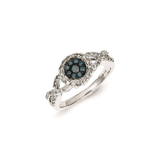 Sterling Silver White u0026 Blue Diamond Cluster Ring