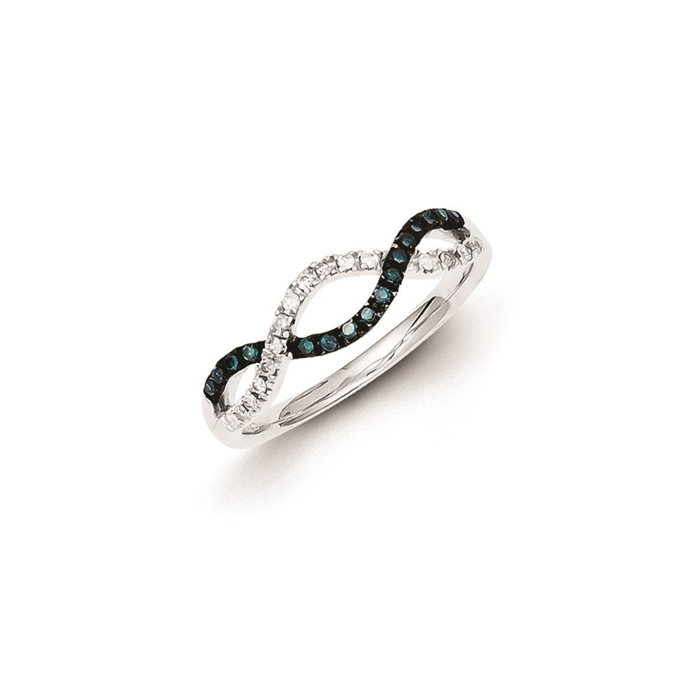 Sterling Silver White u0026 Blue Diamond Ring