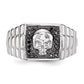 White Night Sterling Silver Rhodium-plated Black Diamond Square Skull Men's Ring