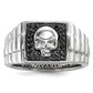 White Night Sterling Silver Rhodium-plated Black Diamond Square Skull Men's Ring