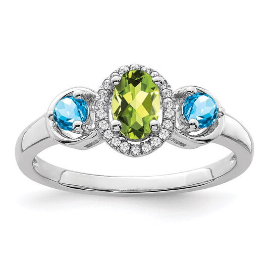Sterling Silver Rhodium Peridot u0026 Blue Topaz Diamond Ring