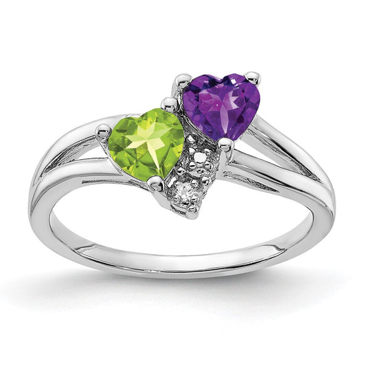 Sterling Silver Rhodium Amethyst u0026 Peridot Diamond Ring