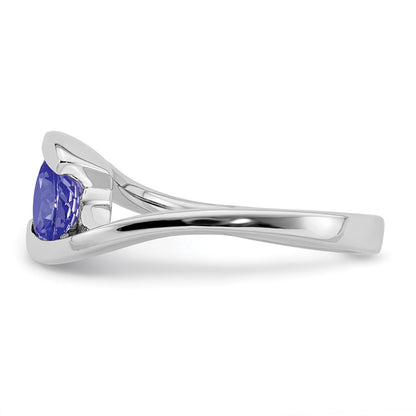 Sterling Silver Rhodium Round Tanzanite Bypass Ring