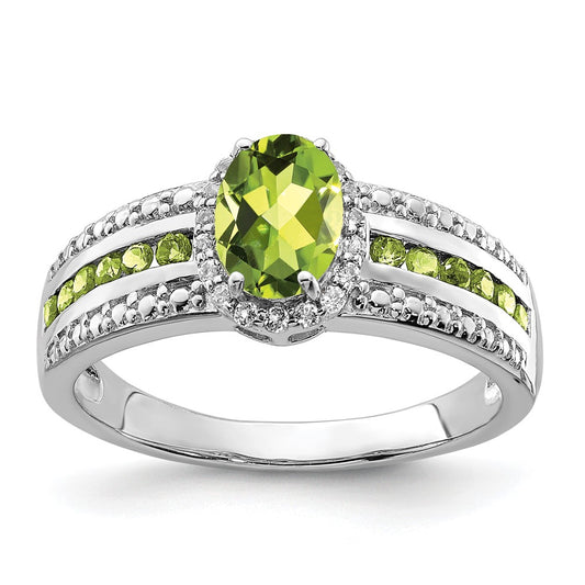 Sterling Silver Rhodium Polished Peridot u0026 White Topaz Ring