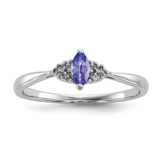 Sterling Silver Rhodium Diamond and Tanzanite Ring
