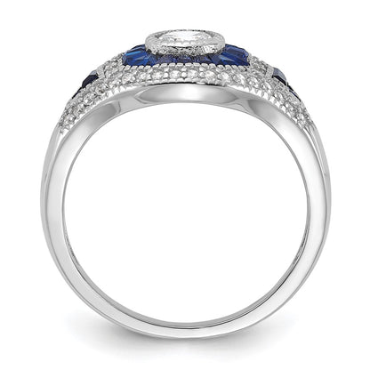 Sterling Silver Rhodium-plated Synthetic Blue Spinel u0026 CZ Ring