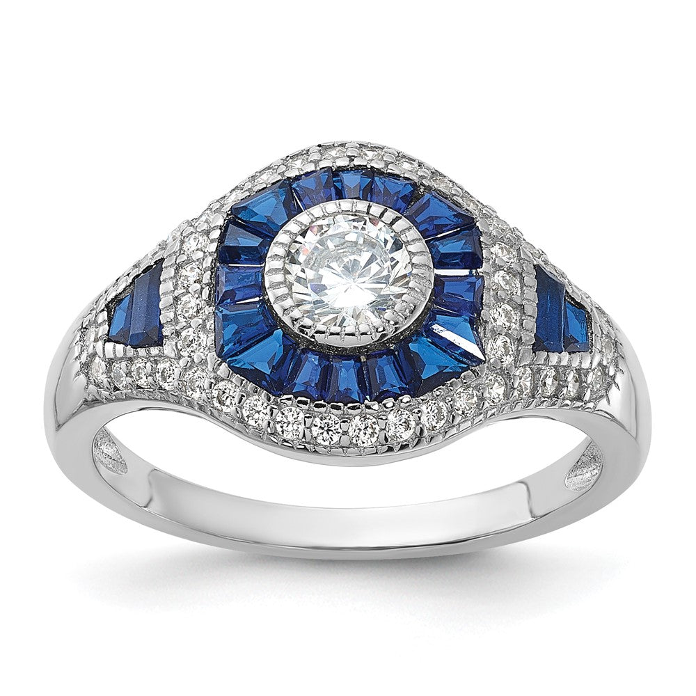 Sterling Silver Rhodium-plated Synthetic Blue Spinel u0026 CZ Ring