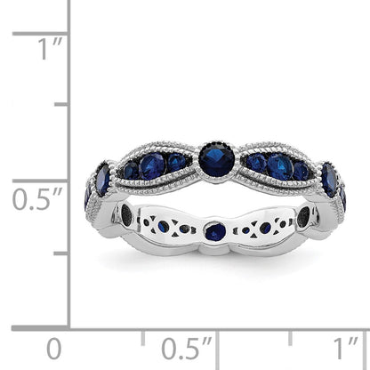 Sterling Silver Rhodium-plated Synthetic Blue Spinel Eternity Band
