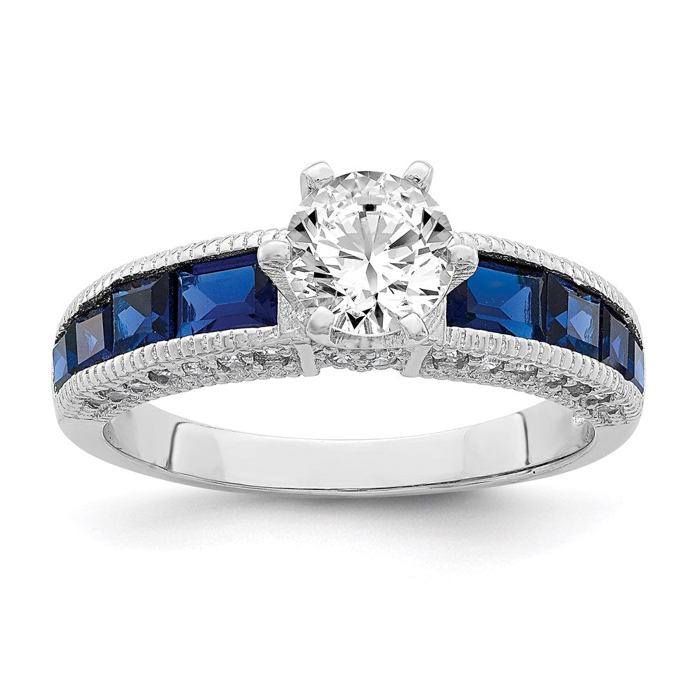 Sterling Silver Rhodium-plated Synthetic Blue Spinel u0026 CZ Ring