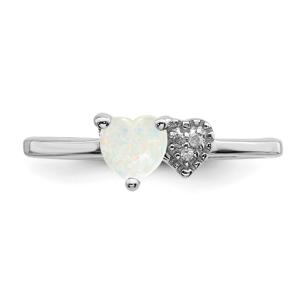 Sterling Silver Polished Lab Created Opal and Diamond Ring
