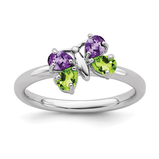 Sterling Silver Stackable Expressions Amethyst u0026 Peridot Butterfly Ring