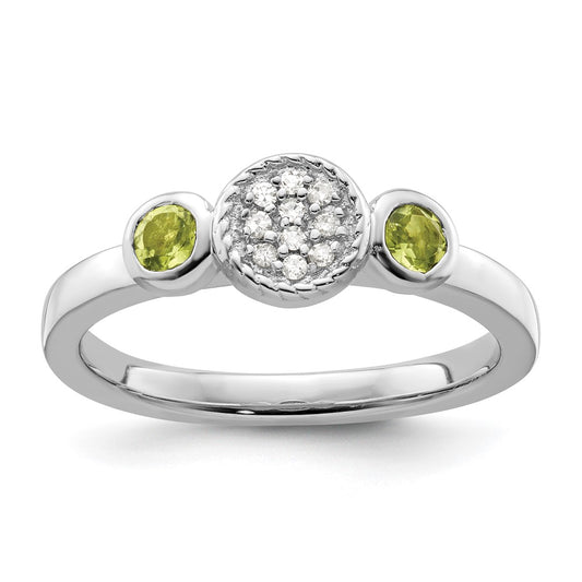 Sterling Silver Stackable Expressions Dbl Round Peridot u0026 Dia. Ring
