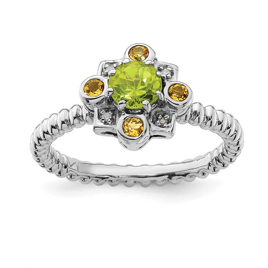 Sterling Silver Stackable Expressions Peridot, Citrine u0026 Diamond Ring