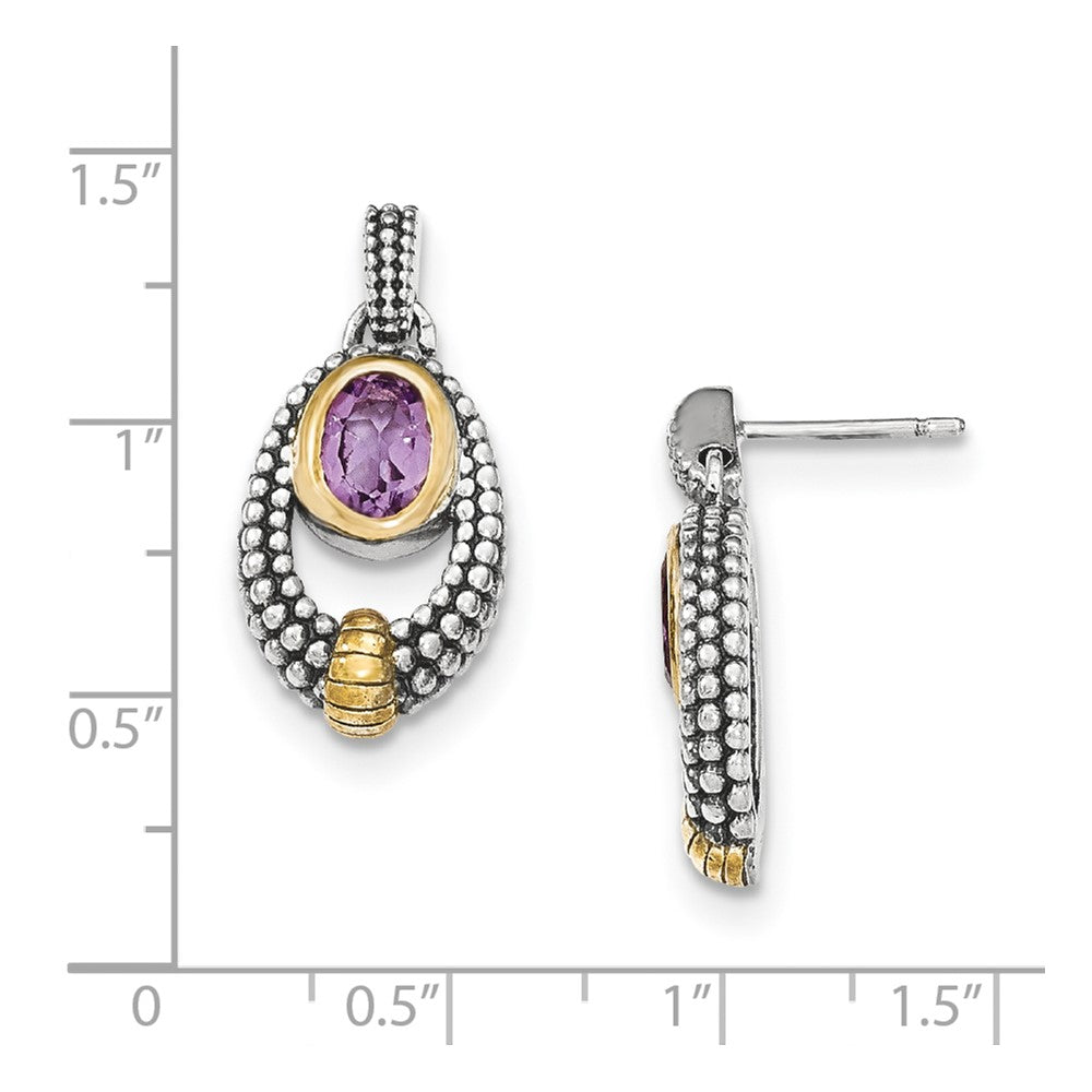 Sterling Silver w/Gold Flash-plating Amethyst Post Earrings