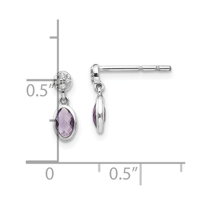 White Ice Sterling Silver Rhodium-plated Amethyst and Diamond Post Dangle Earrings
