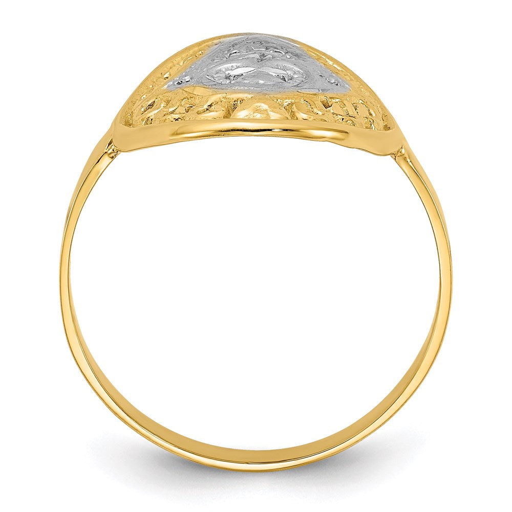 14k yellow gold w rhodium oval shield and hearts ring r937