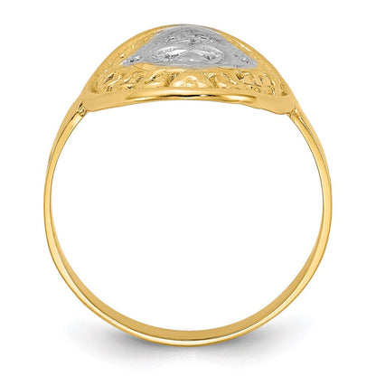 14k yellow gold w rhodium oval shield and hearts ring r937