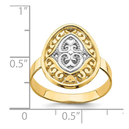 14k yellow gold w rhodium oval shield and hearts ring r937