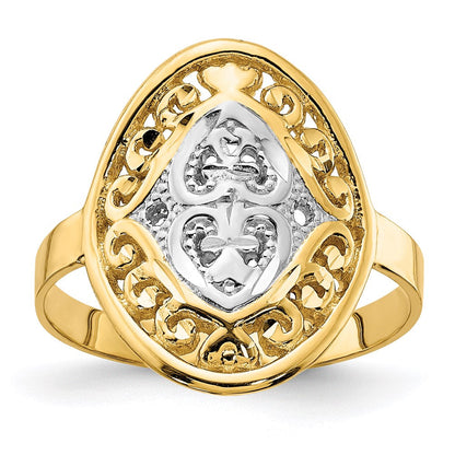 14k yellow gold w rhodium oval shield and hearts ring r937