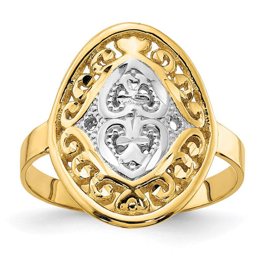 14k yellow gold w rhodium oval shield and hearts ring r937