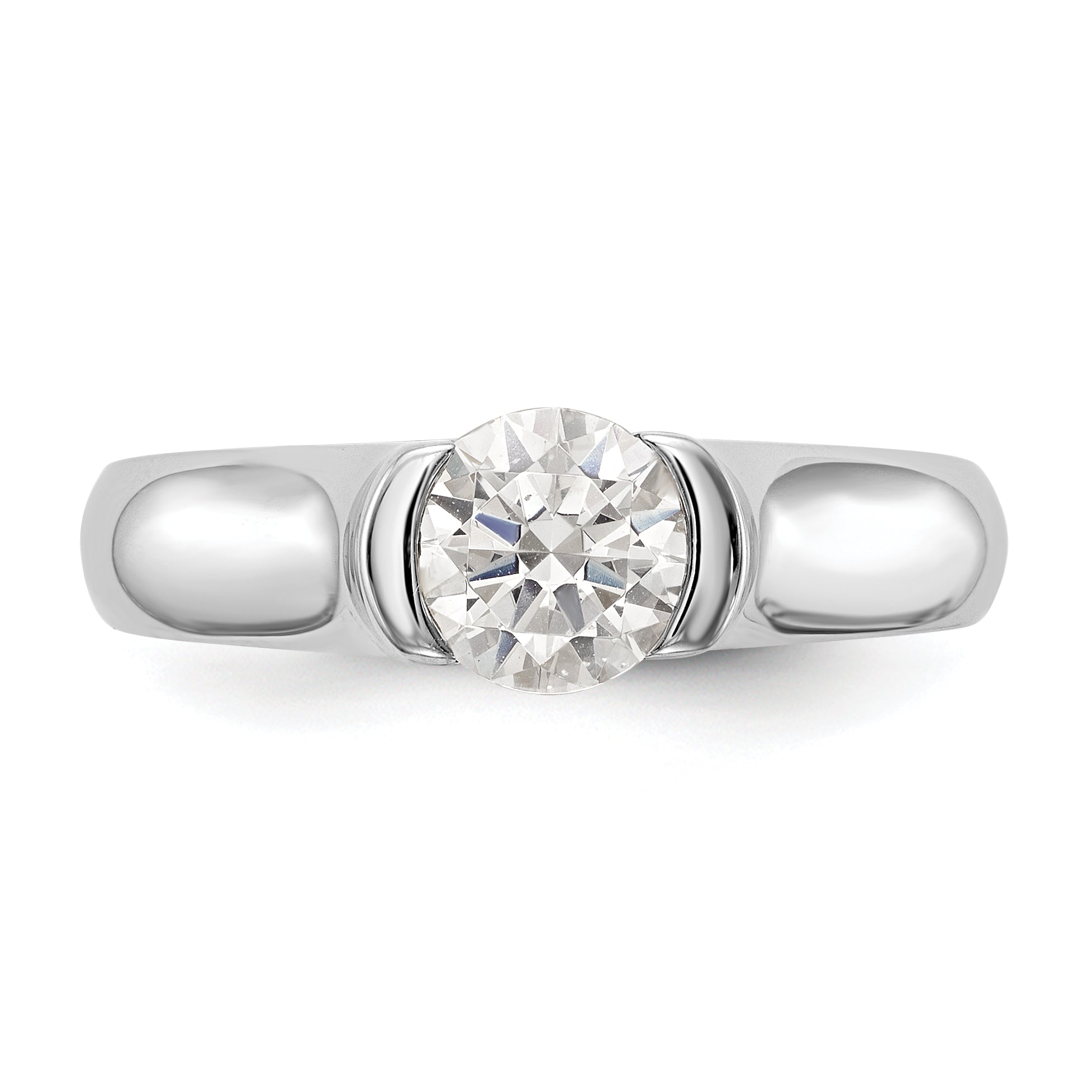 0.75ct. CZ Solid Real 14K White Gold Round Bezel Solitaire Engagement Ring