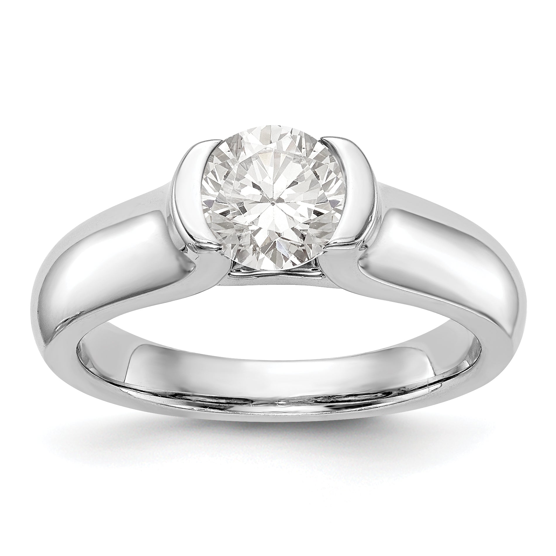 1.00ct. CZ Solid Real 14K White Gold Round Bezel Solitaire Engagement Ring