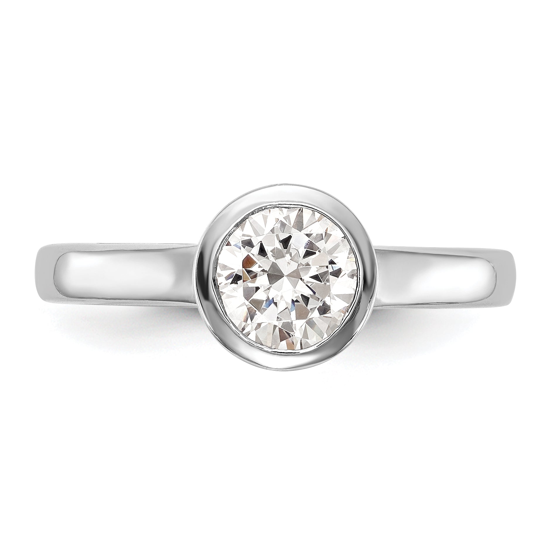 0.33ct. CZ Solid Real 14K White Gold Round Bezel Solitaire Engagement Ring