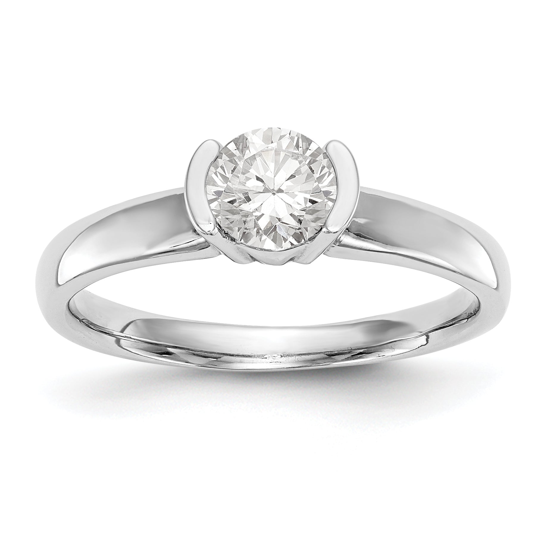 0.75ct. CZ Solid Real 14K White Gold Round Bezel Solitaire Engagement Ring