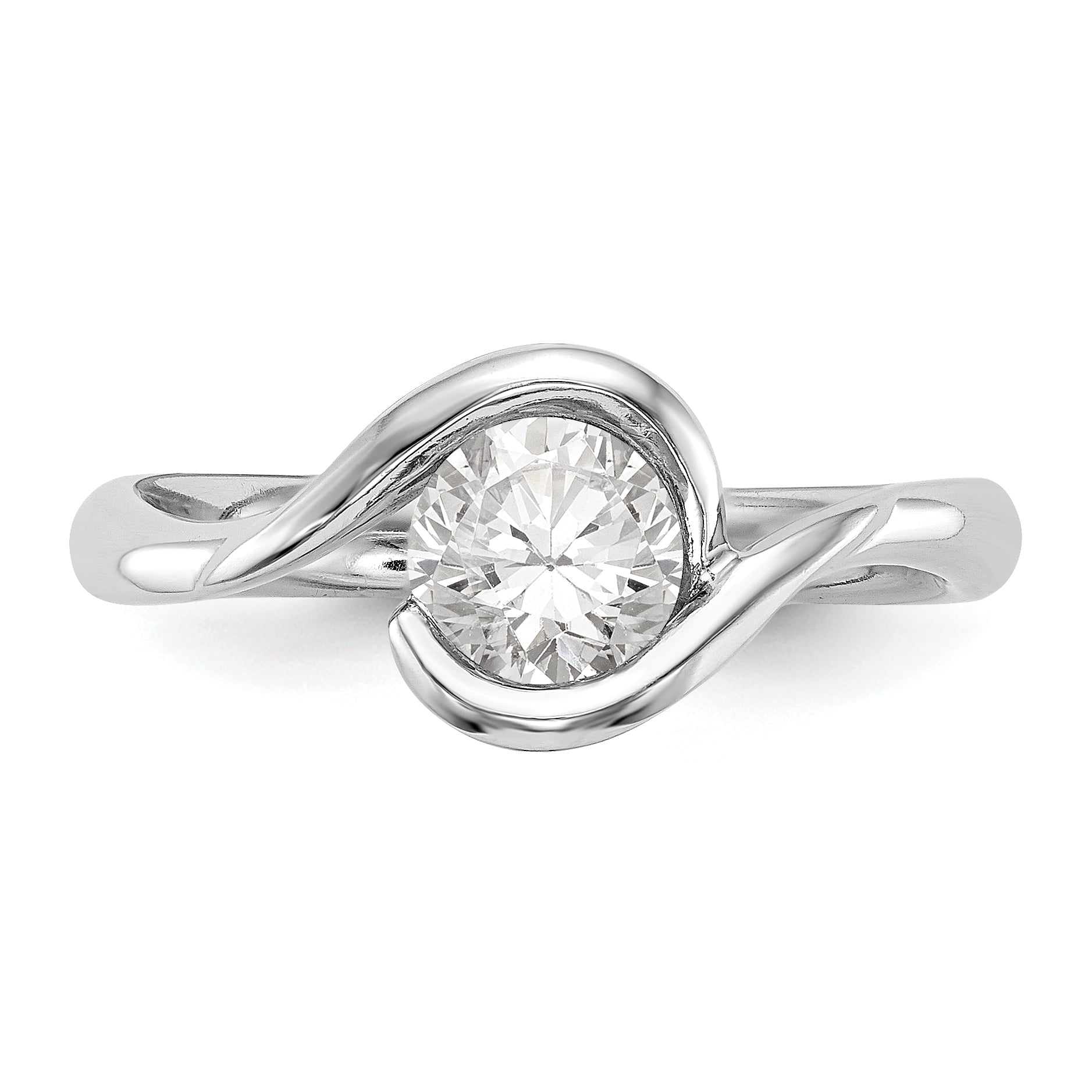 0.75ct. CZ Solid Real 14K White Gold Round Bezel Set Solitaire Engagement Ring Engagement Polished