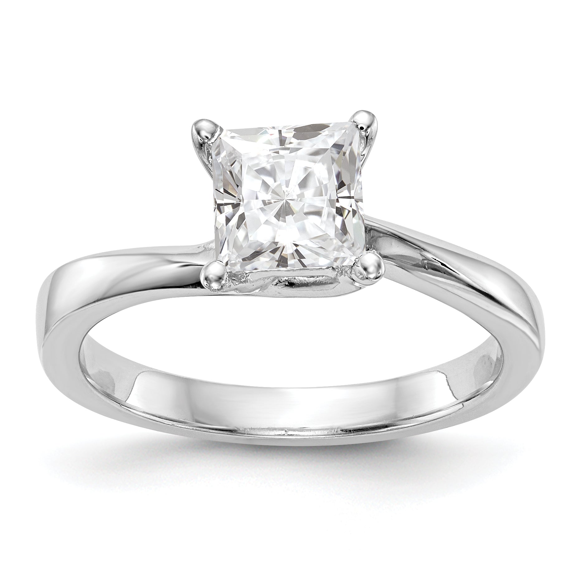 0.50ct. CZ Solid Real 14k White Gold Square Solitaire Engagement Ring